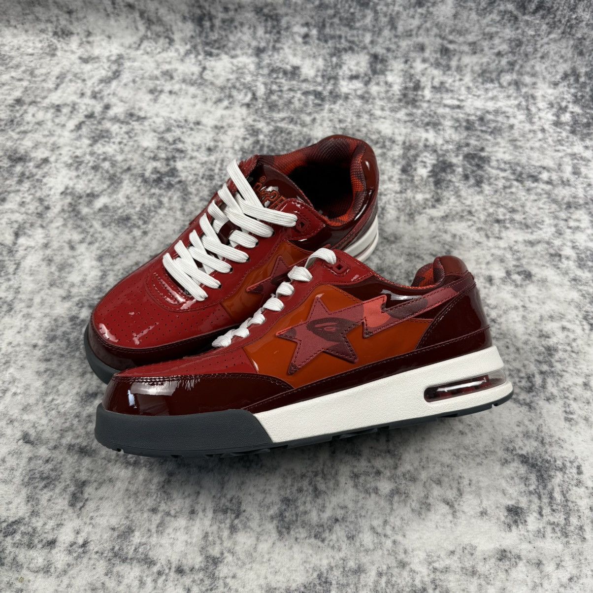 Bape BAPE STA Red / Burgundy Patent Leather Colorblock Sneakers Size US 8 / EU 41 - 1 Thumbnail