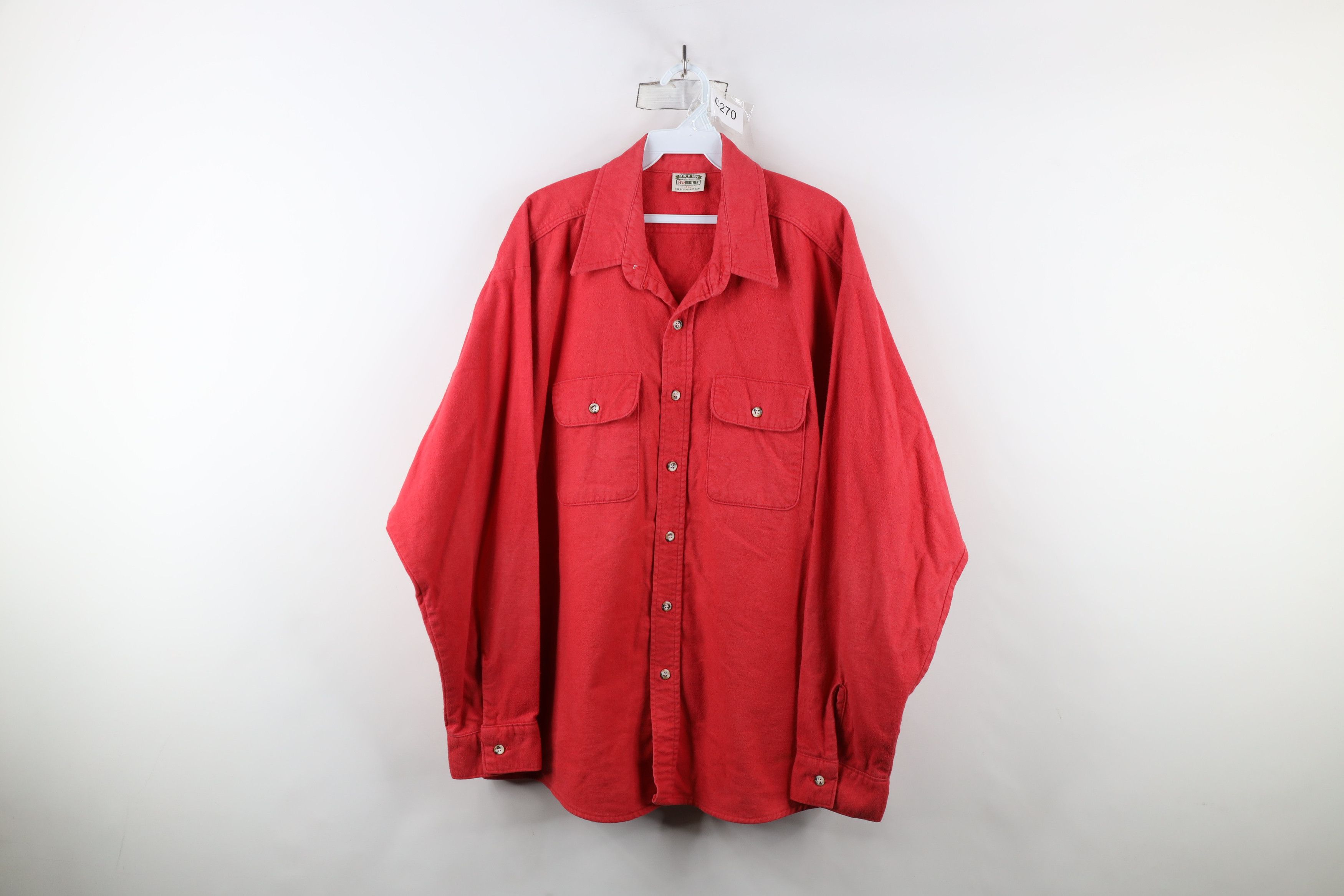 FiveBrother × Vintage Vintage 90s Five Brother Chamois Cloth Button Shirt Red USA Size US XXL / EU 58 / 5 - 1 Thumbnail