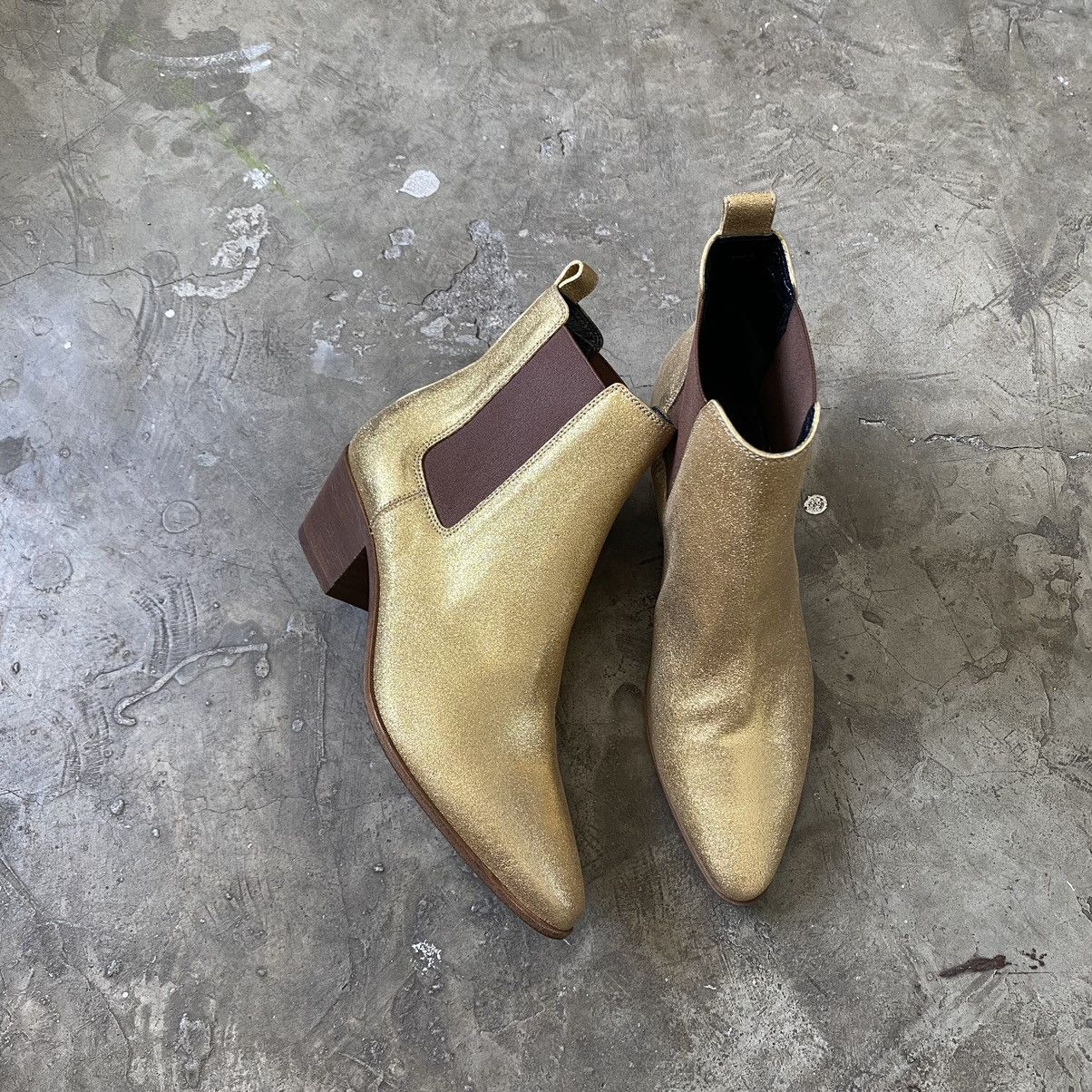 image of Saint Laurent Paris - Leather Metallic Gold Chelsea Boots, Women's (Size 7)