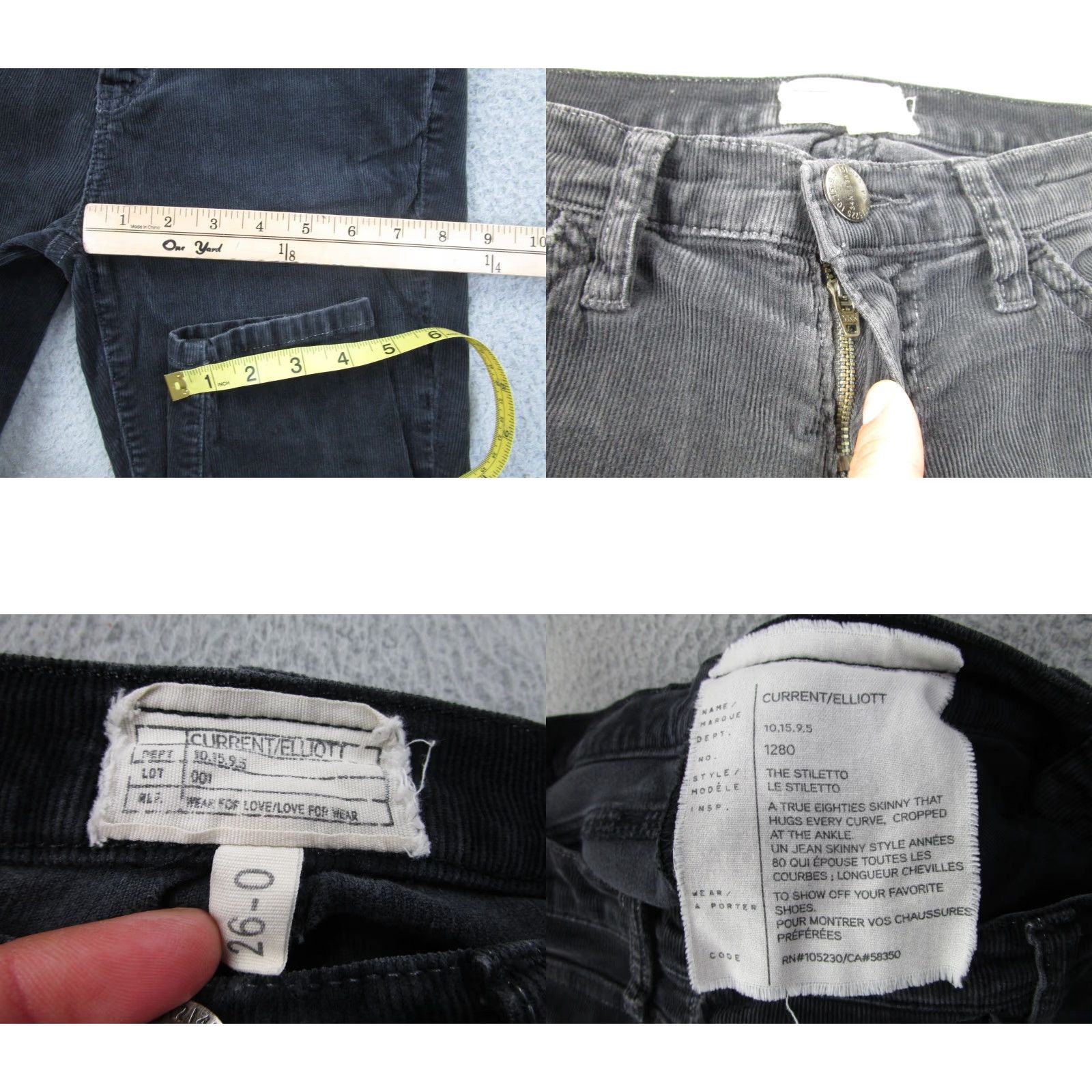 Vintage Current/Elliott Pants Womens 26 Black Corduroy Ankle Cropped Skinny Punk Goth Womens Size 26" / US 2 / IT 38 - 8 Thumbnail