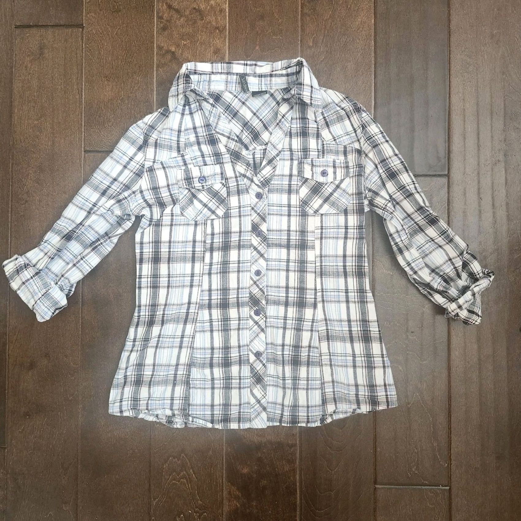 Vintage VINTAGE Passport Women's JUNIOR Plaid Button Up Shirt 3/4 Sleeve XS? Size S / US 4 / IT 40 - 3 Thumbnail