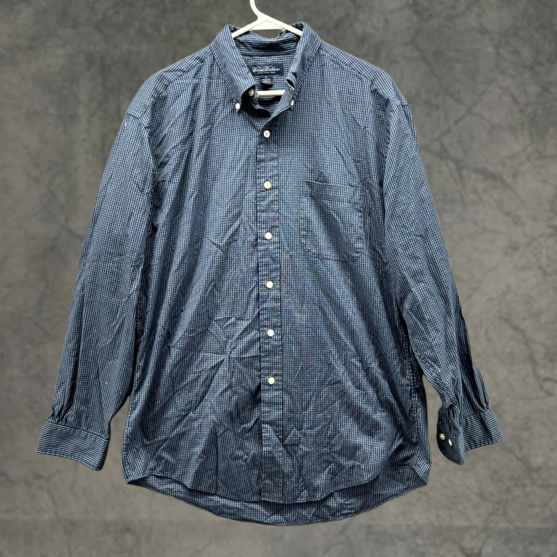 Brooks Brothers Brooks Brothers Dress Shirt Mens Medium Blue Navy Gingham - Vintage - Size 40R - 1 Thumbnail