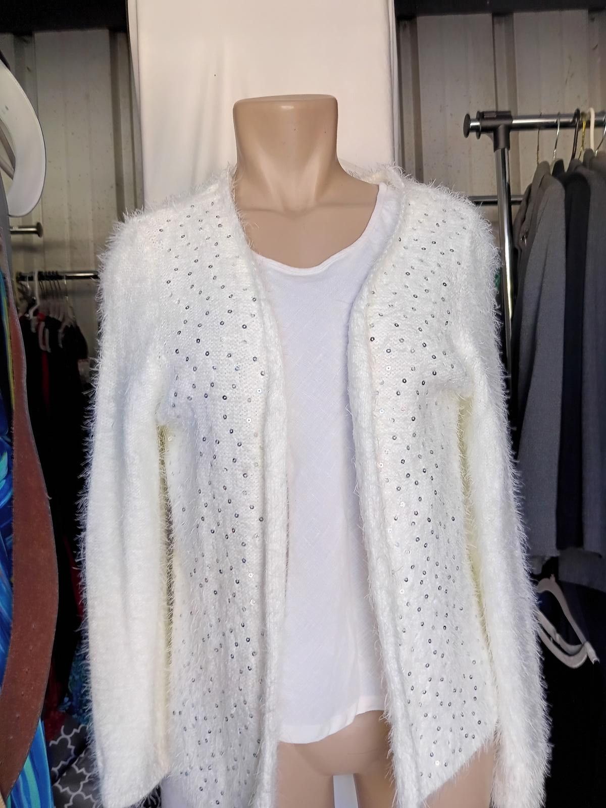 Designer NY Collection Women's White Cozy Cardigan Size L / US 10 / IT 46 - 1 Thumbnail