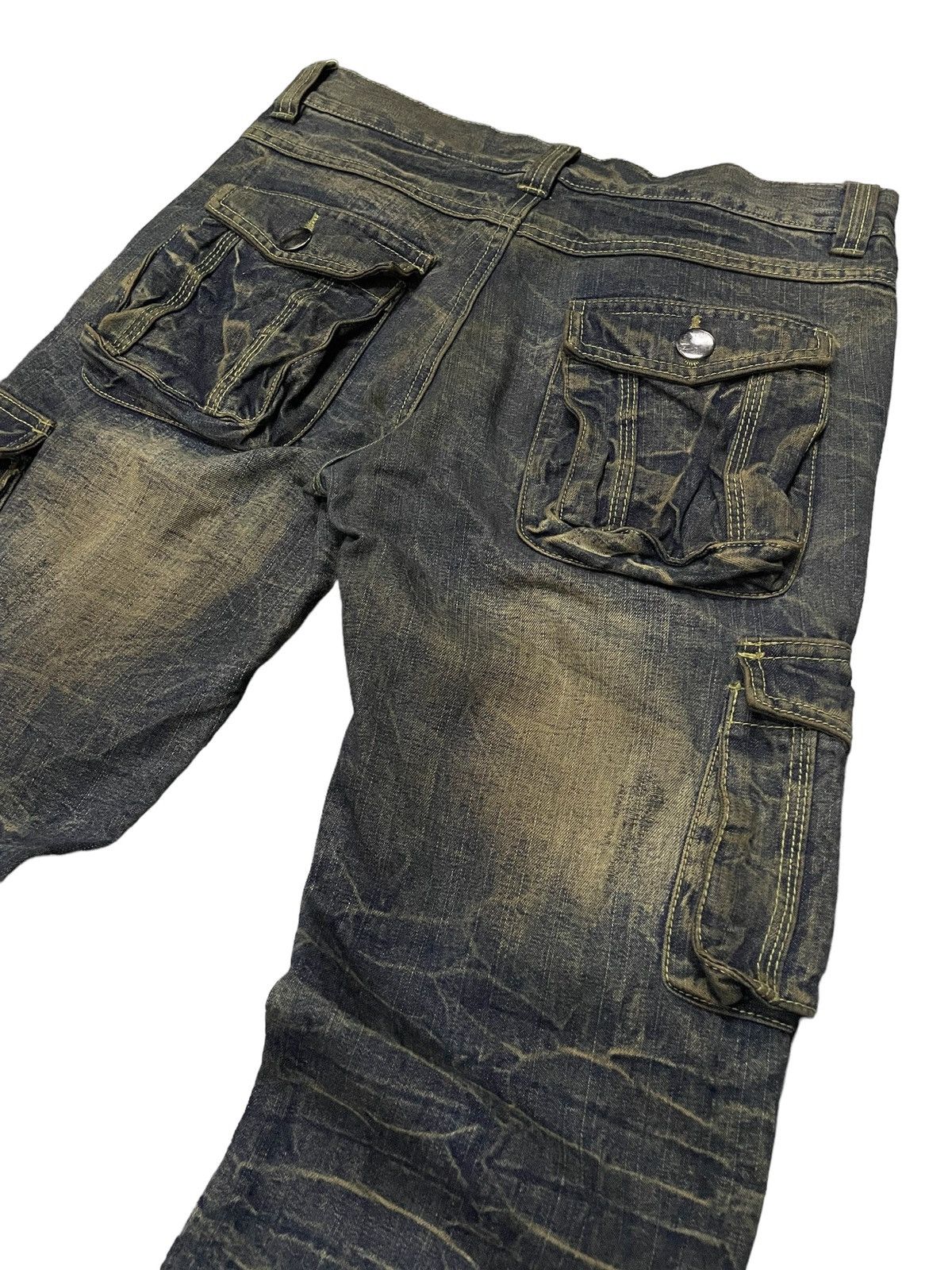If Six Was Nine × LOWBOX × Le Grande Bleu (L.G.B.) Lowbox Japan Asymmetrical Mud Wash Flared Frayed Cargo Jeans Size US 30 / EU 46 - 12 Thumbnail