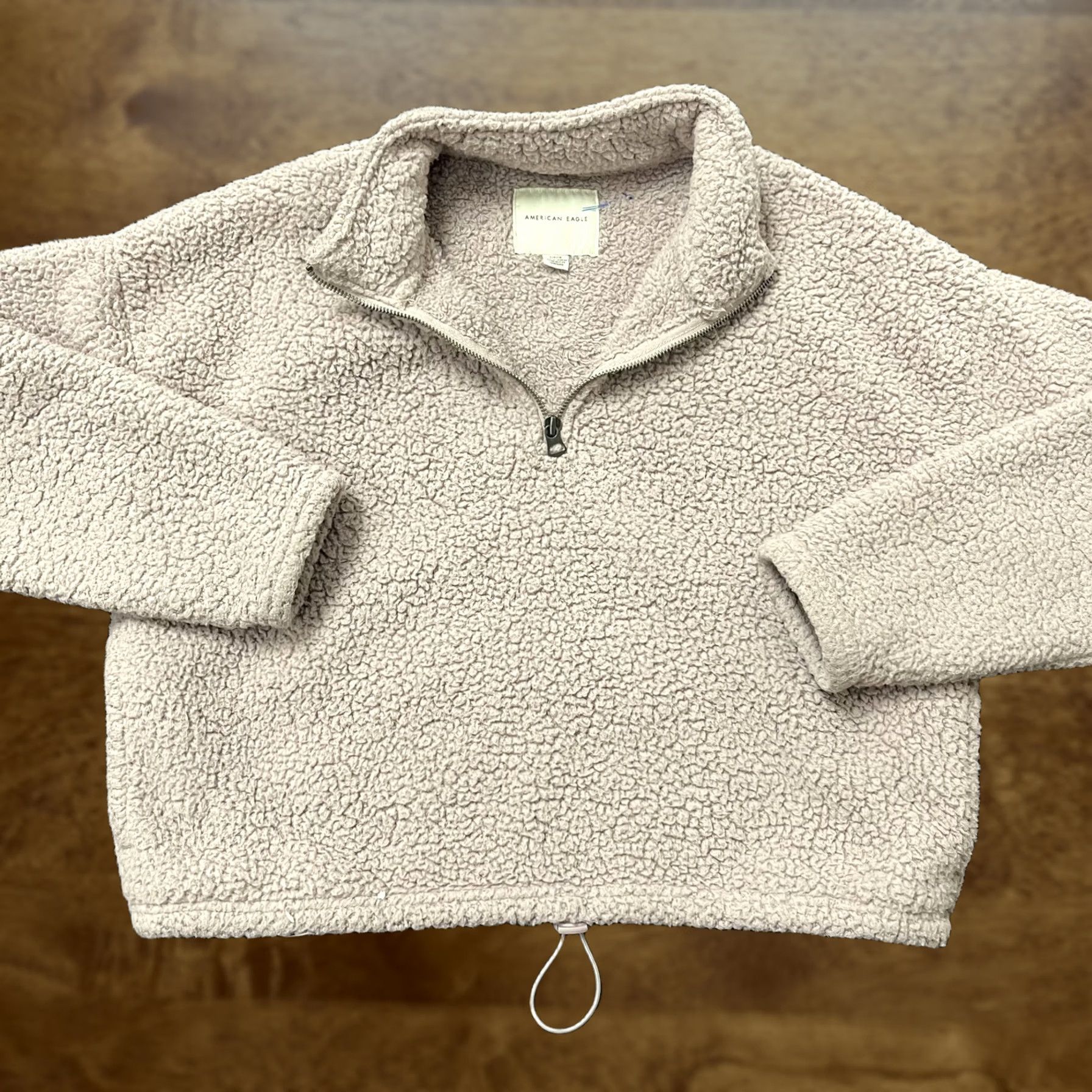 American Eagle Outfitters American Eagle Sweatshirt Womens Small Beige Sherpa Fleece Quarter Zip Pullover Size S / US 4 / IT 40 - 1 Thumbnail