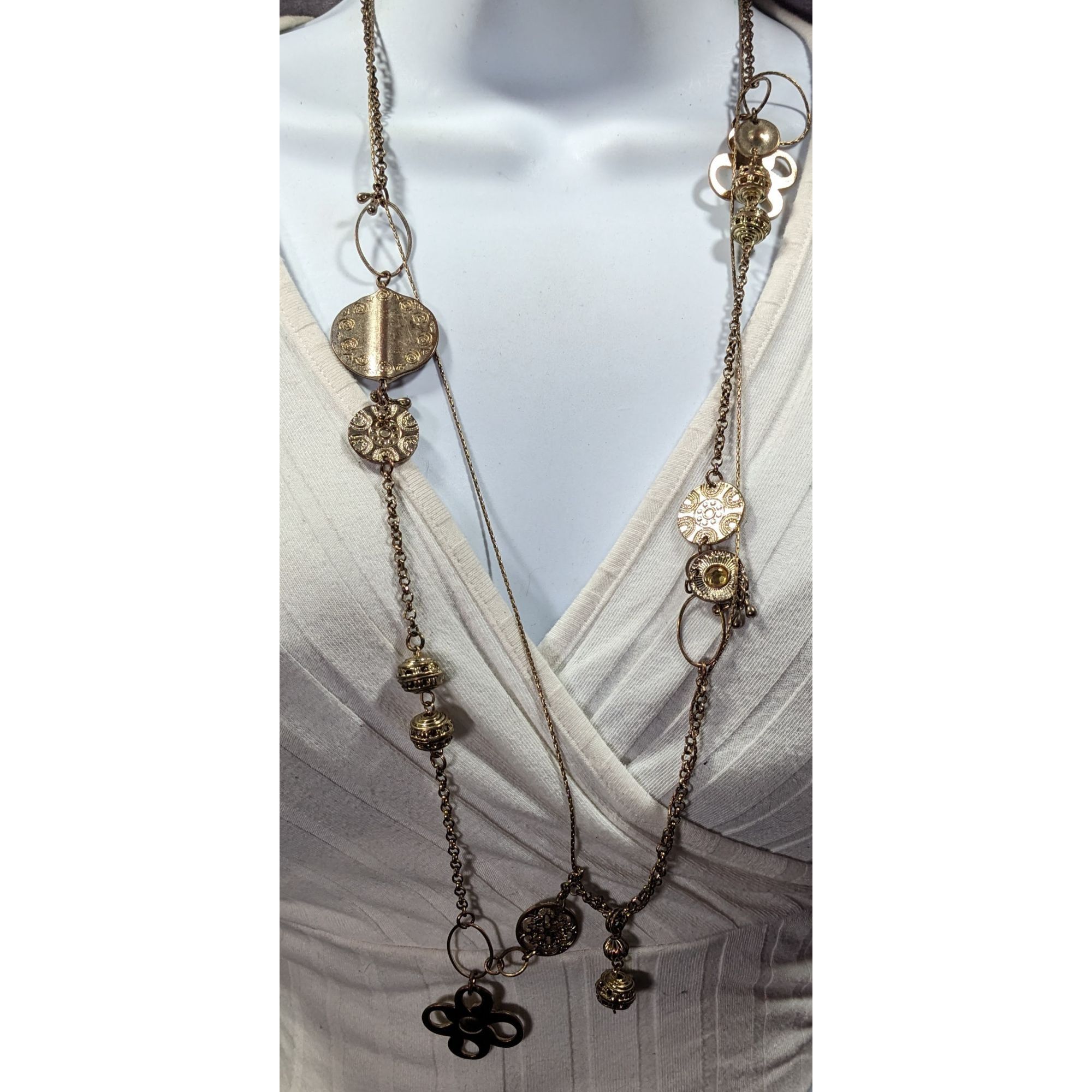Chicos Chico's Abstract Floral Gold Tone Chain Charm Necklace Size ONE SIZE - 7 Thumbnail