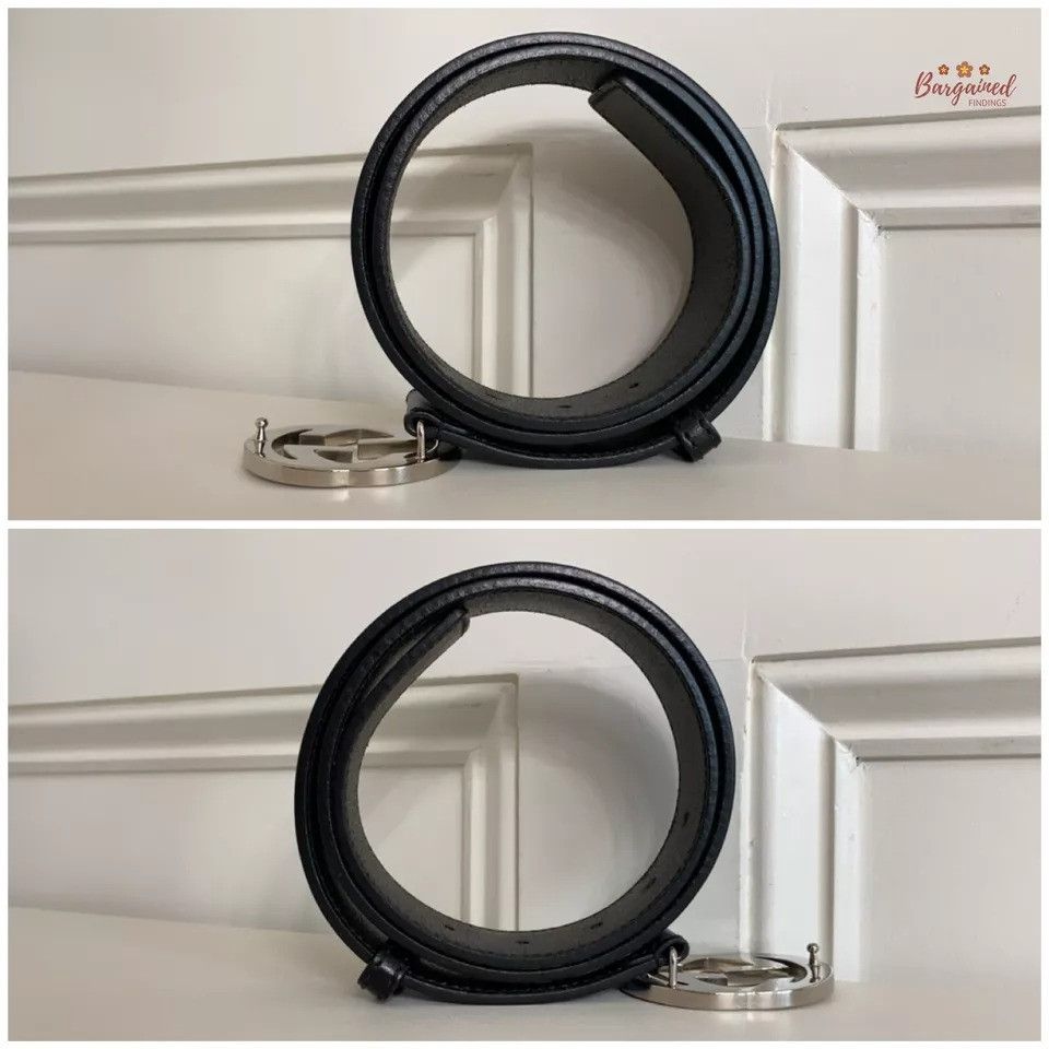 Gucci Gucci Black Calfskin Silver Interlocking G Buckle Belt Size 30 - 8 Thumbnail