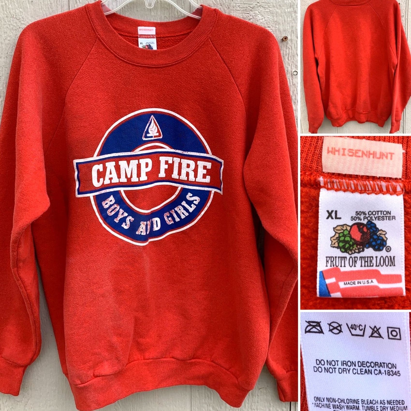 Fruit Of The Loom VINTAGE Fruit of the Loom Camp Fire Raglan Sweatshirt Boys And Girls XL Made In USA Red Unisex Graphic Sweatshirt 50/50 Size US XL / EU 56 / 4 - 2 Thumbnail