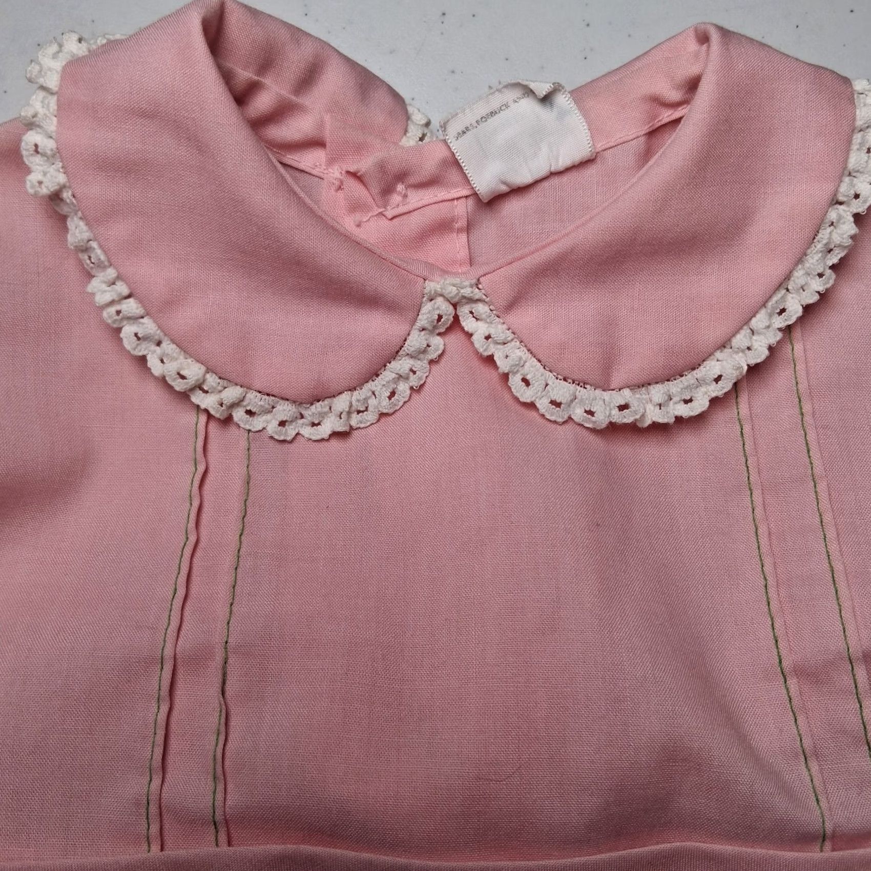 Sears VINTAGE Sears Perma Prest Dress Girls 3T Pink Short Sleeve Collar Casual Cotton Blend 12" Pit to Pit 17" Long Boys? Size ONE SIZE - 6 Thumbnail