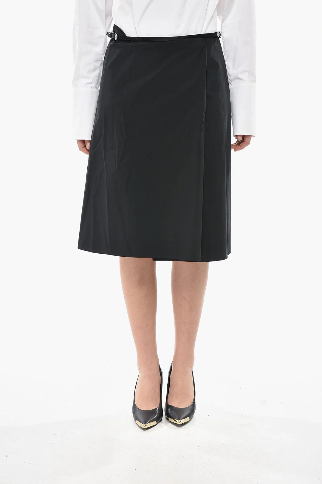 Givenchy og1mm0326 Mixed Cotton Wrap Midi Skirt in Black Size 27" / US 4 / IT 40 - 1 Thumbnail