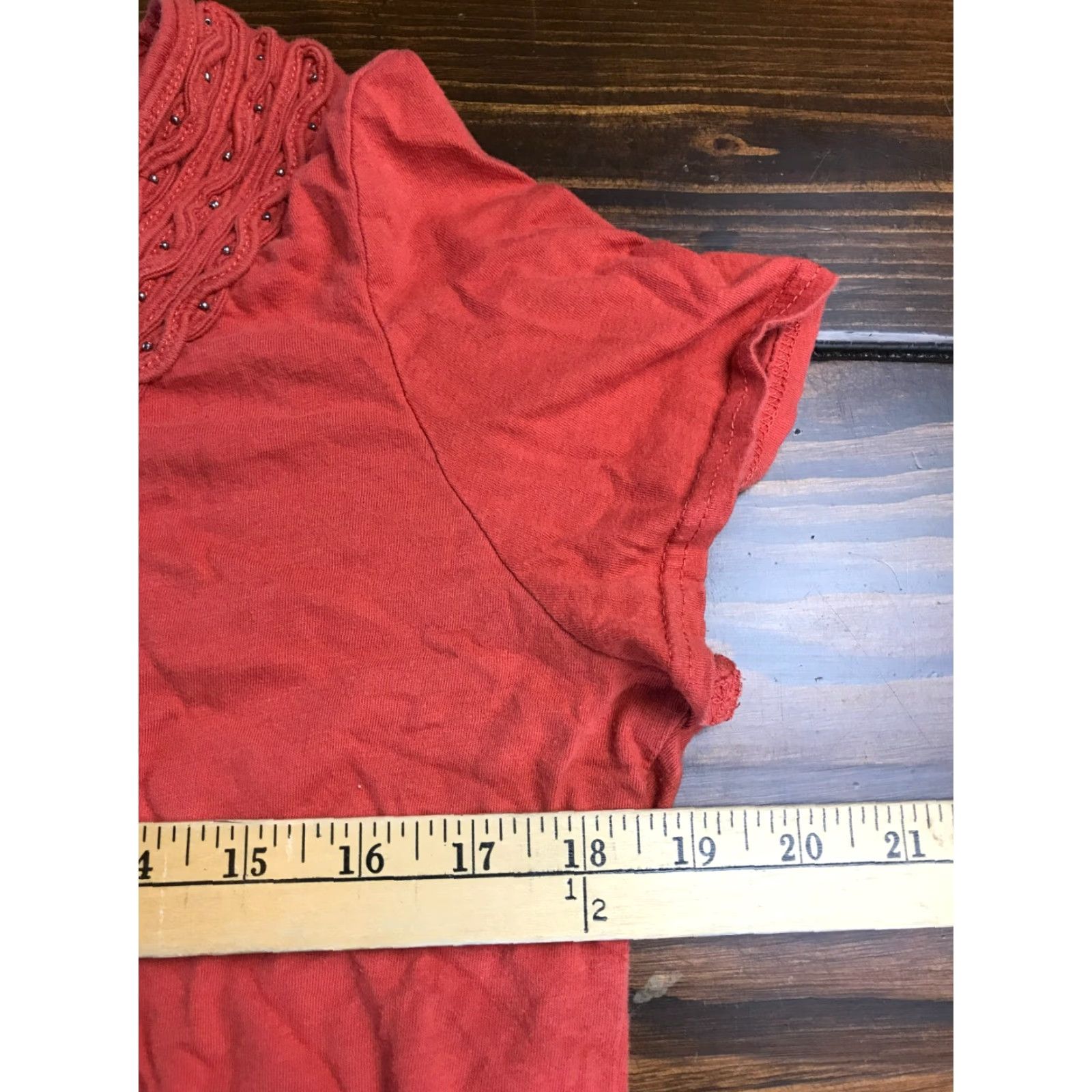 Vintage Laura Scott Shirt Women's M Burnt Orange Beaded Short Sleeve Shirt Womens 100% Cotton Casual Modern Fall Spring Summer Size M / US 6-8 / IT 42-44 - 5 Thumbnail