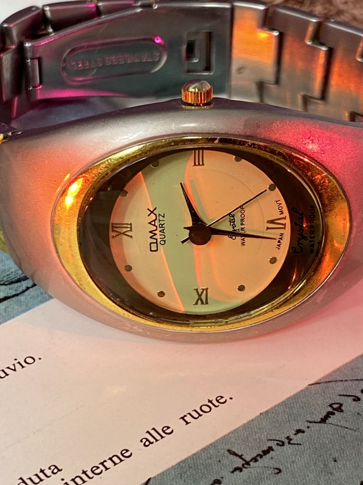 Japanese Brand × Jewelry × Vintage Futuristic Omax Crystal Watch Silver-Gold Size ONE SIZE - 4 Thumbnail