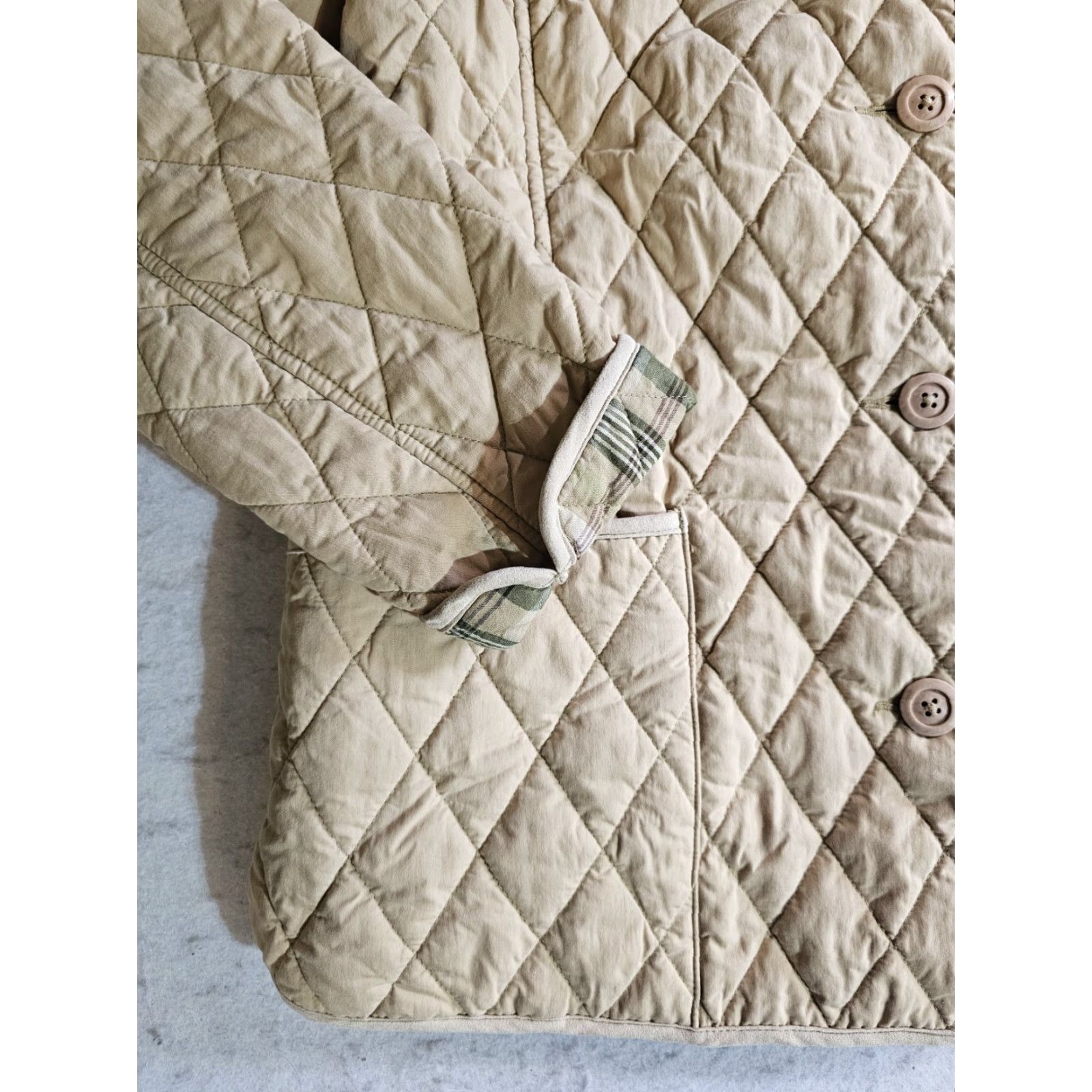 Vintage L.L. Bean Gold Quilted Jacket Nova Check Plaid Lined Snap Button Womens Sz L Size L / US 10 / IT 46 - 6 Thumbnail