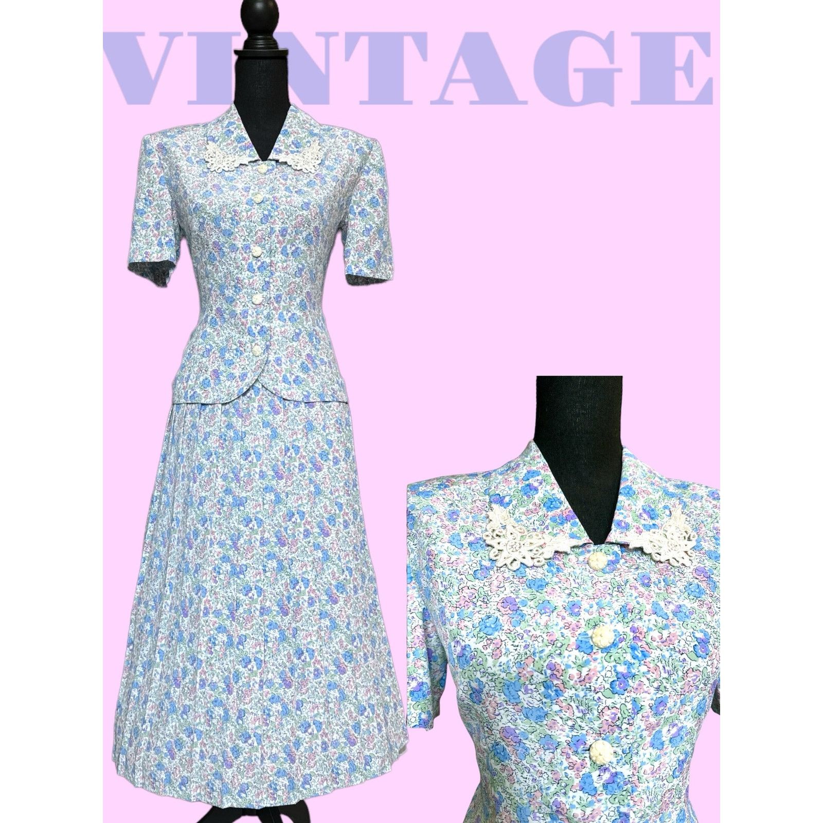 Vintage Vintage Fit n Flare secretary dress 70s does 50s Leslie Fay Size M / US 6-8 / IT 42-44 - 1 Thumbnail