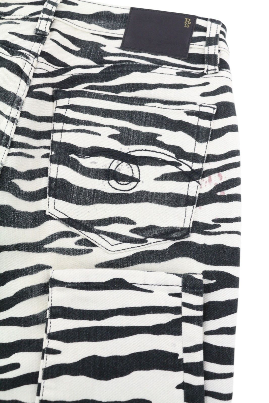 R13 ALISON SKINNY 27 Zebra Print Denim Zip Jeans 85833 Size 27" / US 4 / IT 40 - 5 Thumbnail