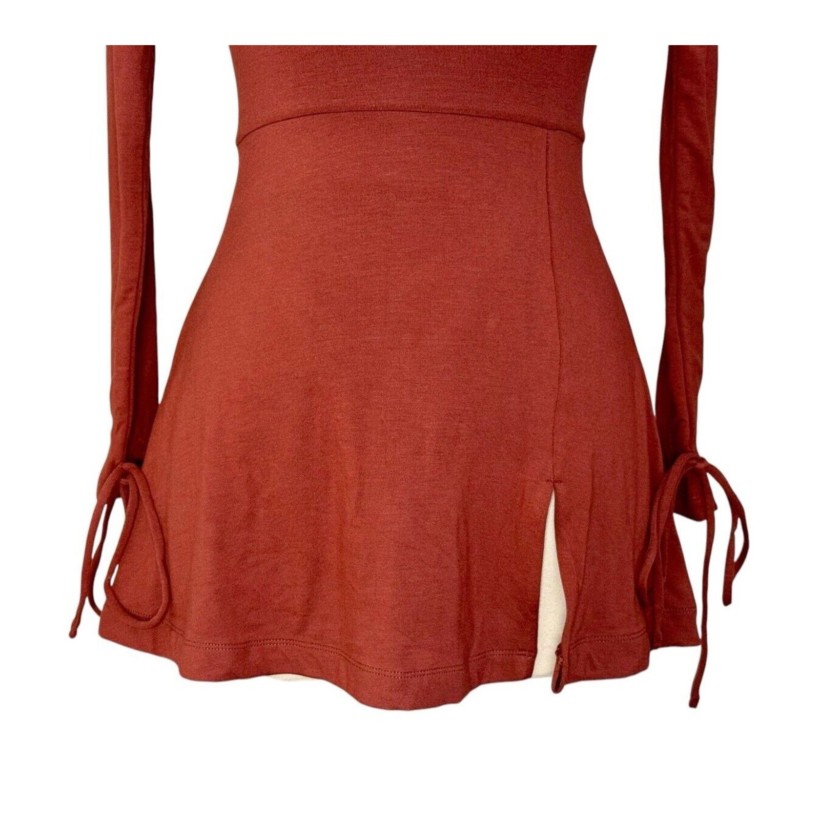 OH POLLY AMRYN Long Sleeve A-Line Mini Dress in Brick Sexy 2