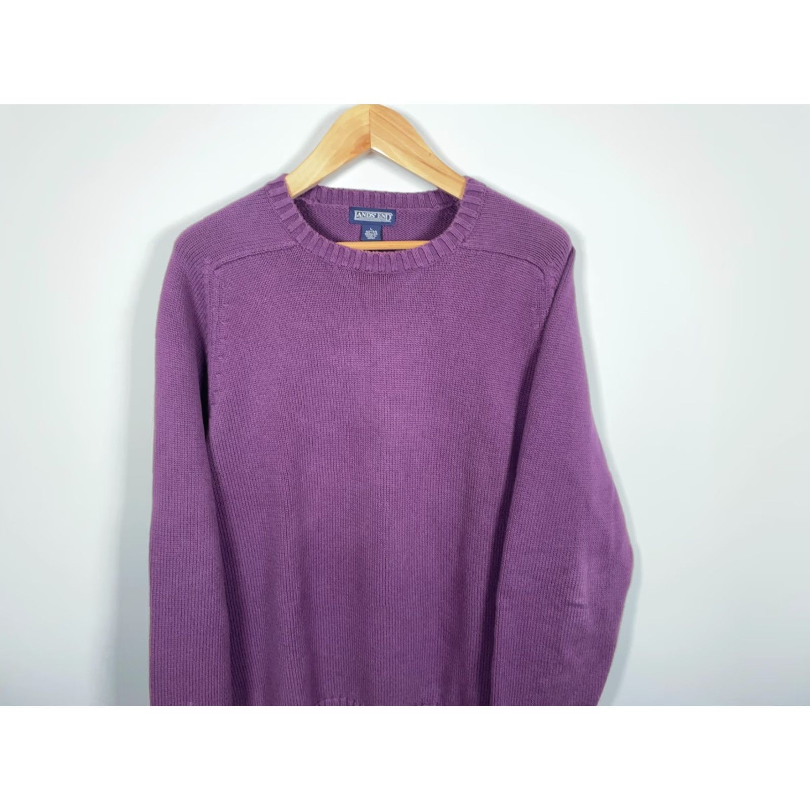 Lands' End Lands' End Sweater Mens Large Purple Cotton Knit Japan Made 90s Preppy Chunky-Knit Pullover Crew Neck Heavyweight Vintage Regular Size US L / EU 52-54 / 3 - 4 Thumbnail