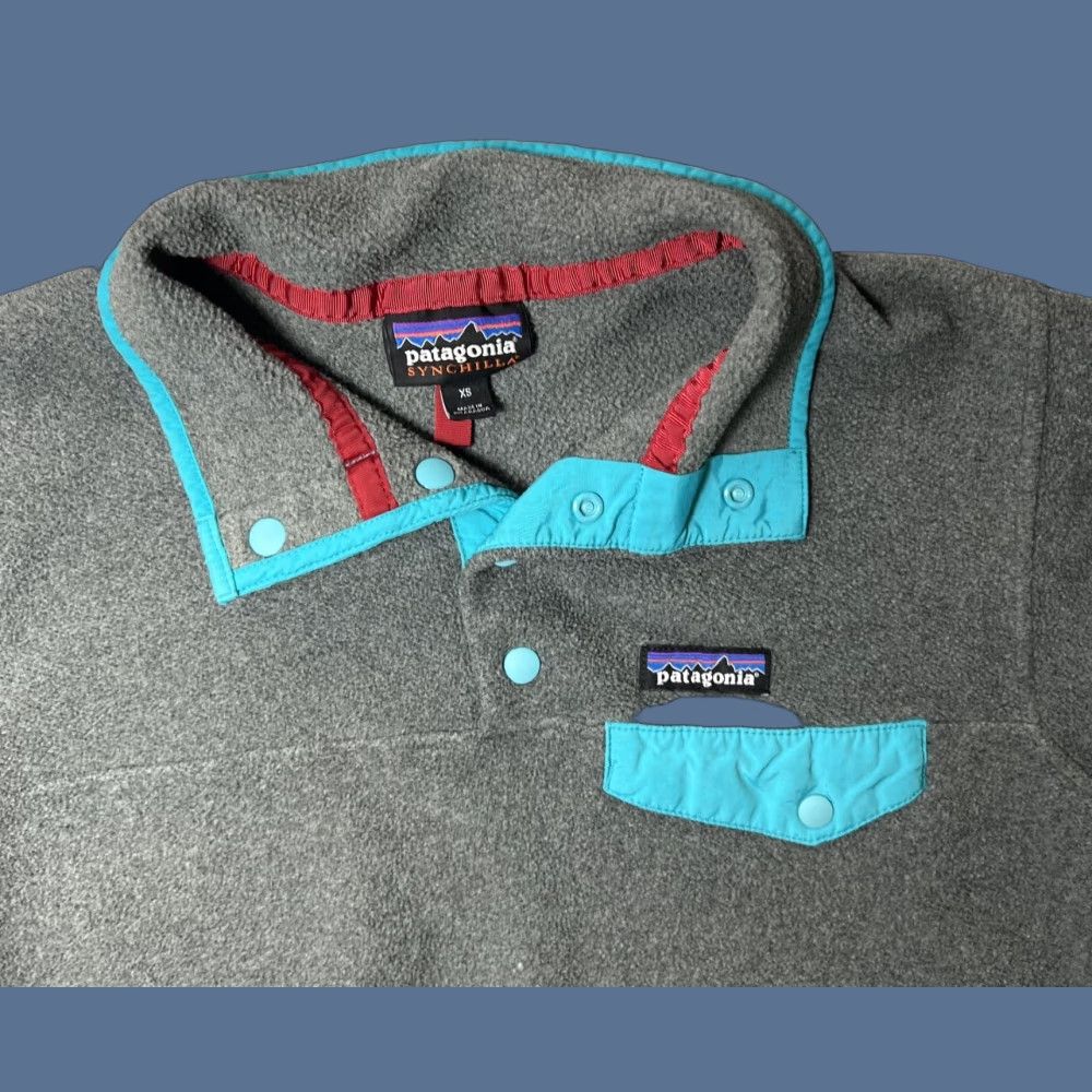 Patagonia NICE!! Patagonia Lightweight Synchilla Gray & Teal Snap-T Pullover Women's XS Size XS / US 0-2 / IT 36-38 - 1 Thumbnail