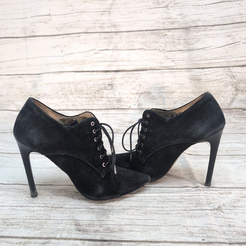 L.A.M.B. L.A.M.B. Black Suede Lace Up Stiletto Ankle Booties Women S Size US 8.5 / IT 38.5 - 2 Thumbnail