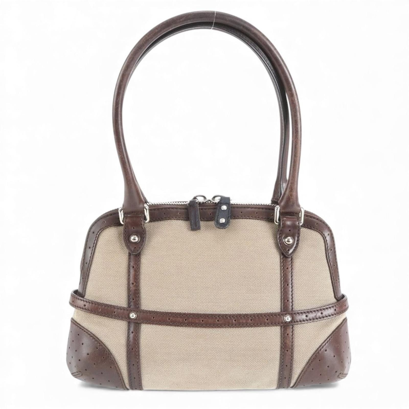 Gucci Gucci - Vintage Brown Leather Canvas Handbag Size ONE SIZE - 5 Thumbnail