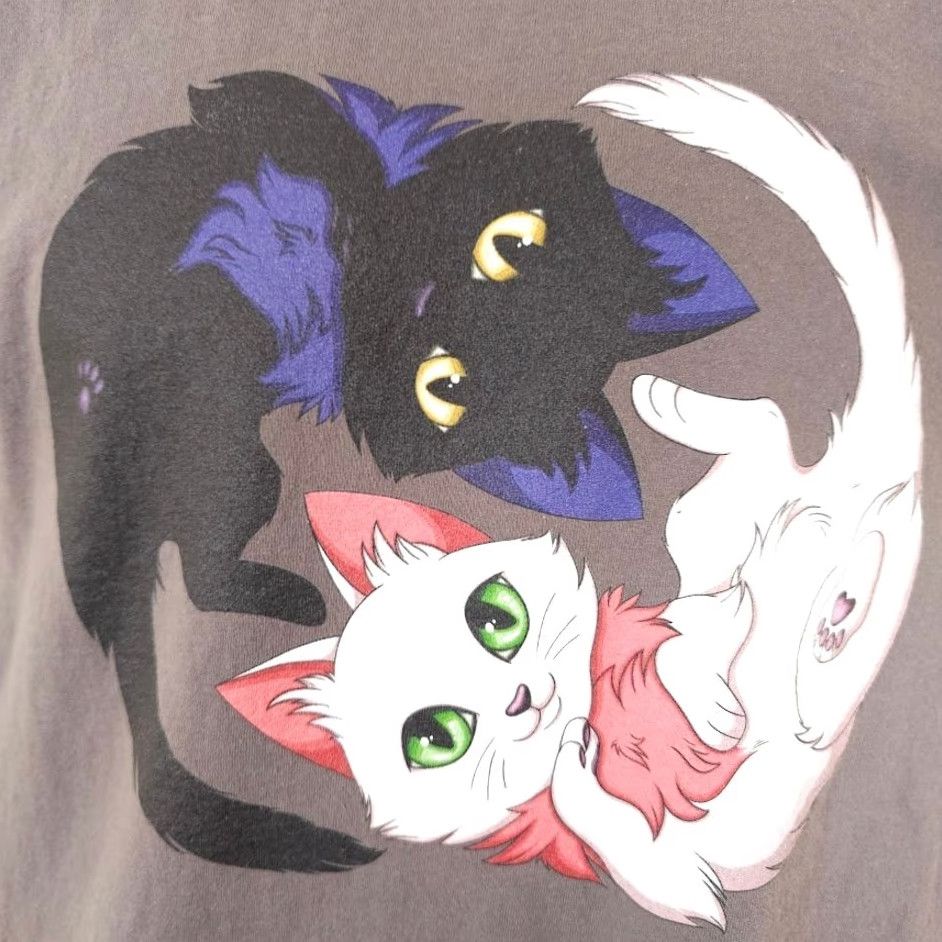 Vintage Yin Yang Cats T Shirt Mens Size Medium Gray Brown Kawaii Cute Kittens Cat Black Cat Shirt Mens Size US M / EU 48-50 / 2 - 3 Thumbnail