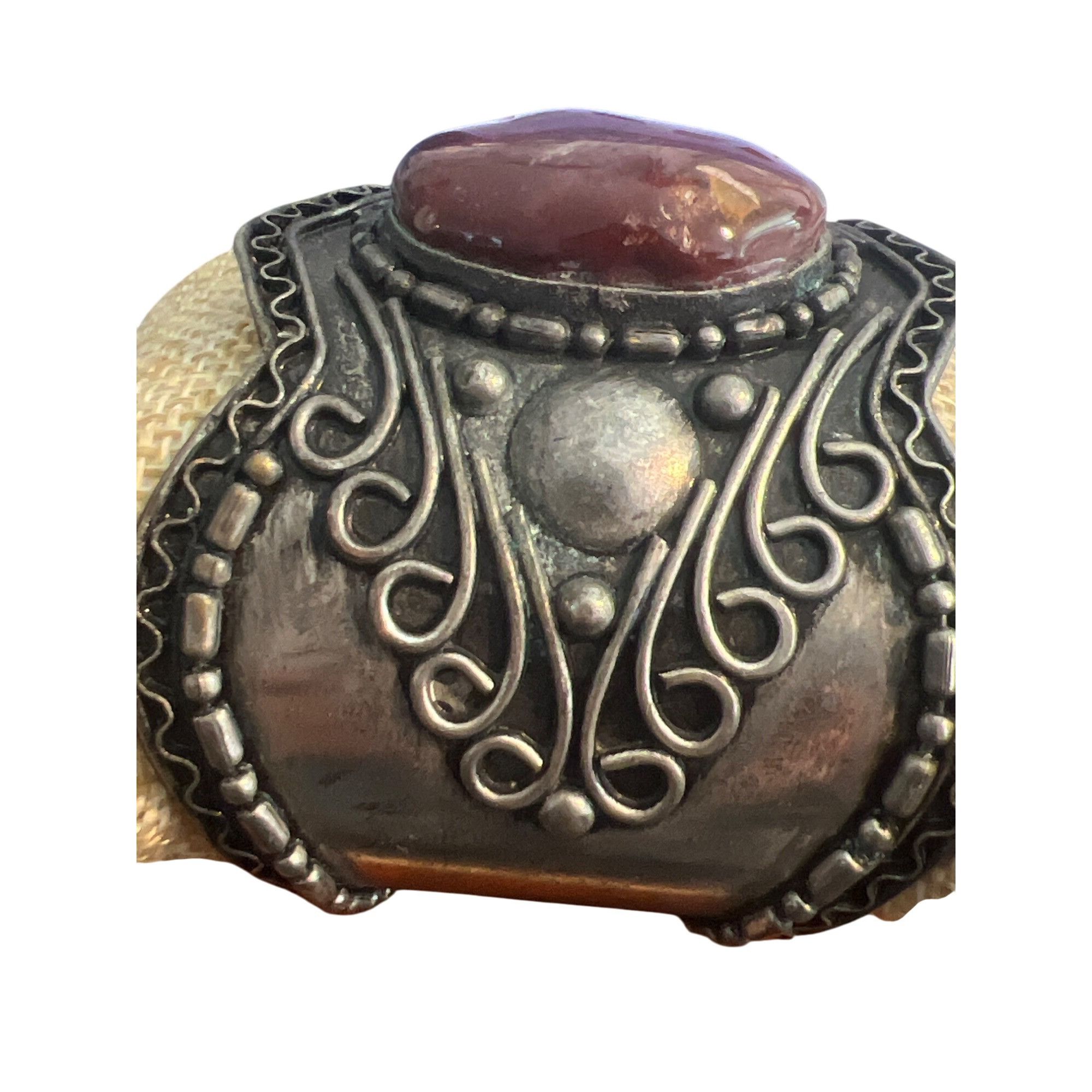 Other Vintage Silver Tone Red Jasper Cuff Bracelet Scrollwork Trib Size ONE SIZE - 3 Thumbnail