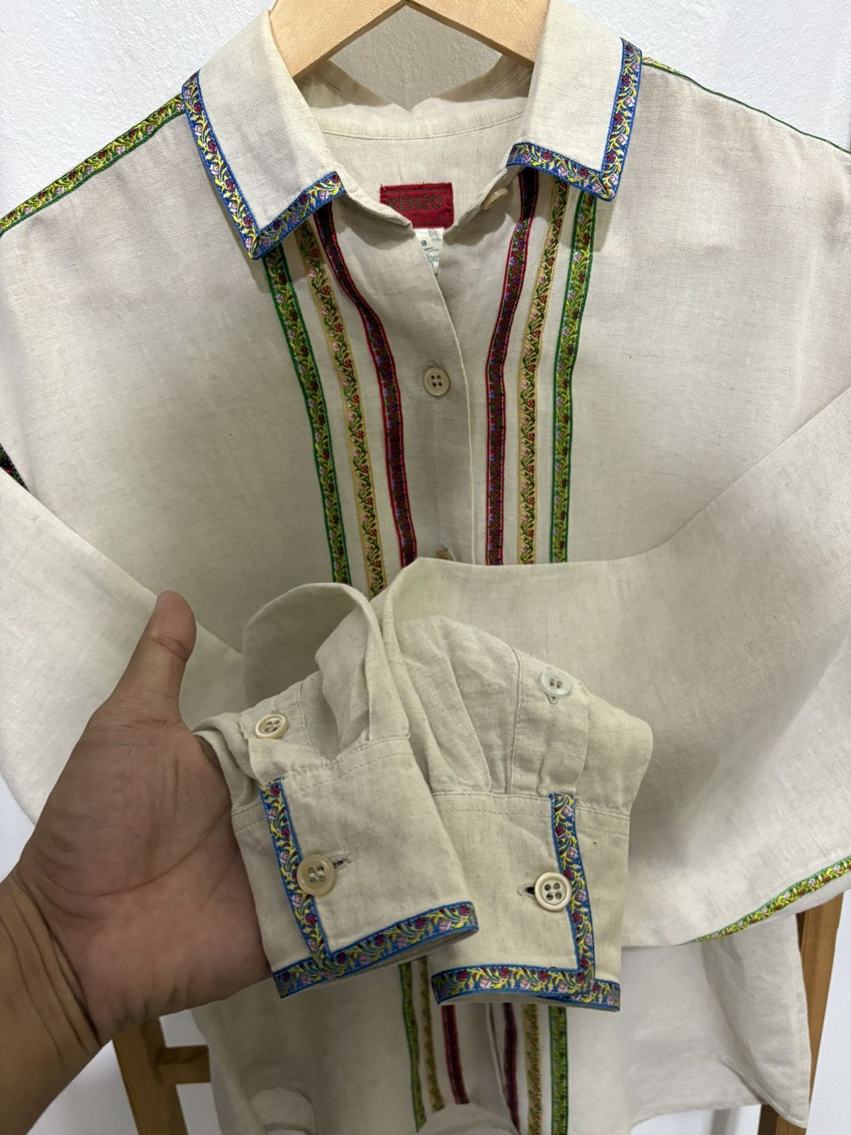 Designer × Kenzo 90s Kenzo Linen Shirt Size US L / EU 52-54 / 3 - 8 Thumbnail