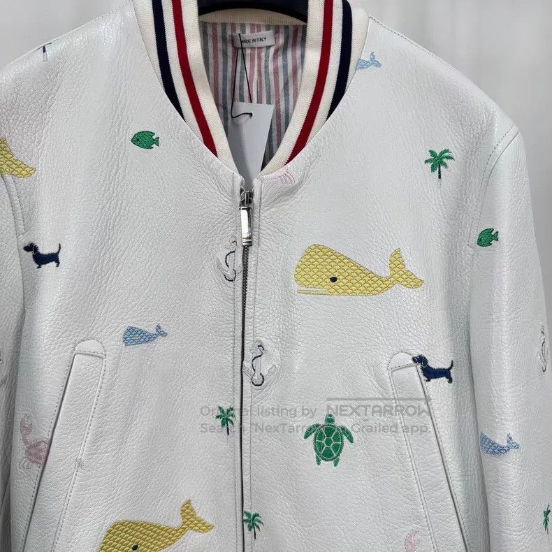 Thom Browne Thom Browne Embroidered Leather Baseball Jacket Size US XS / EU 42 / 0 - 8 Thumbnail