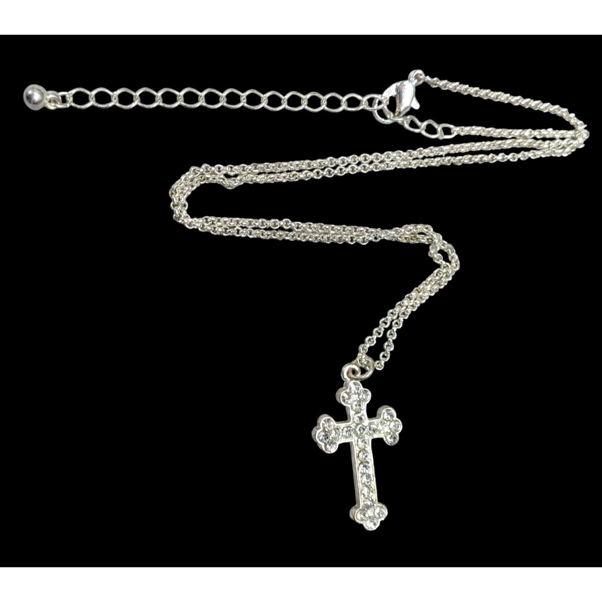 Other Sparkly Rhinestone Cross Pendant On Silver Tone Chain Size ONE SIZE - 1 Thumbnail