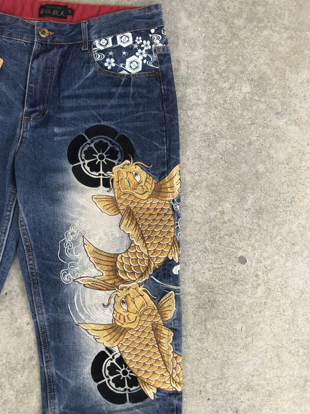 Japanese Brand Fugutaiten Embroidered Jeans Distressed Jeans Size US 33 - 5 Thumbnail