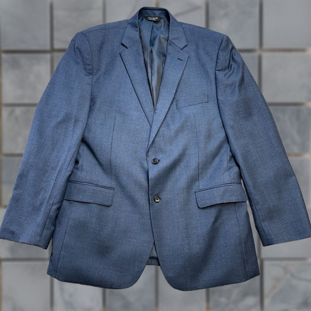 Jos. A. Bank Jos A Bank Blazer Jacket Mens 44L Blue Houndstooth Executive Sport Coat Wool Blazer Size 44R - 1 Thumbnail