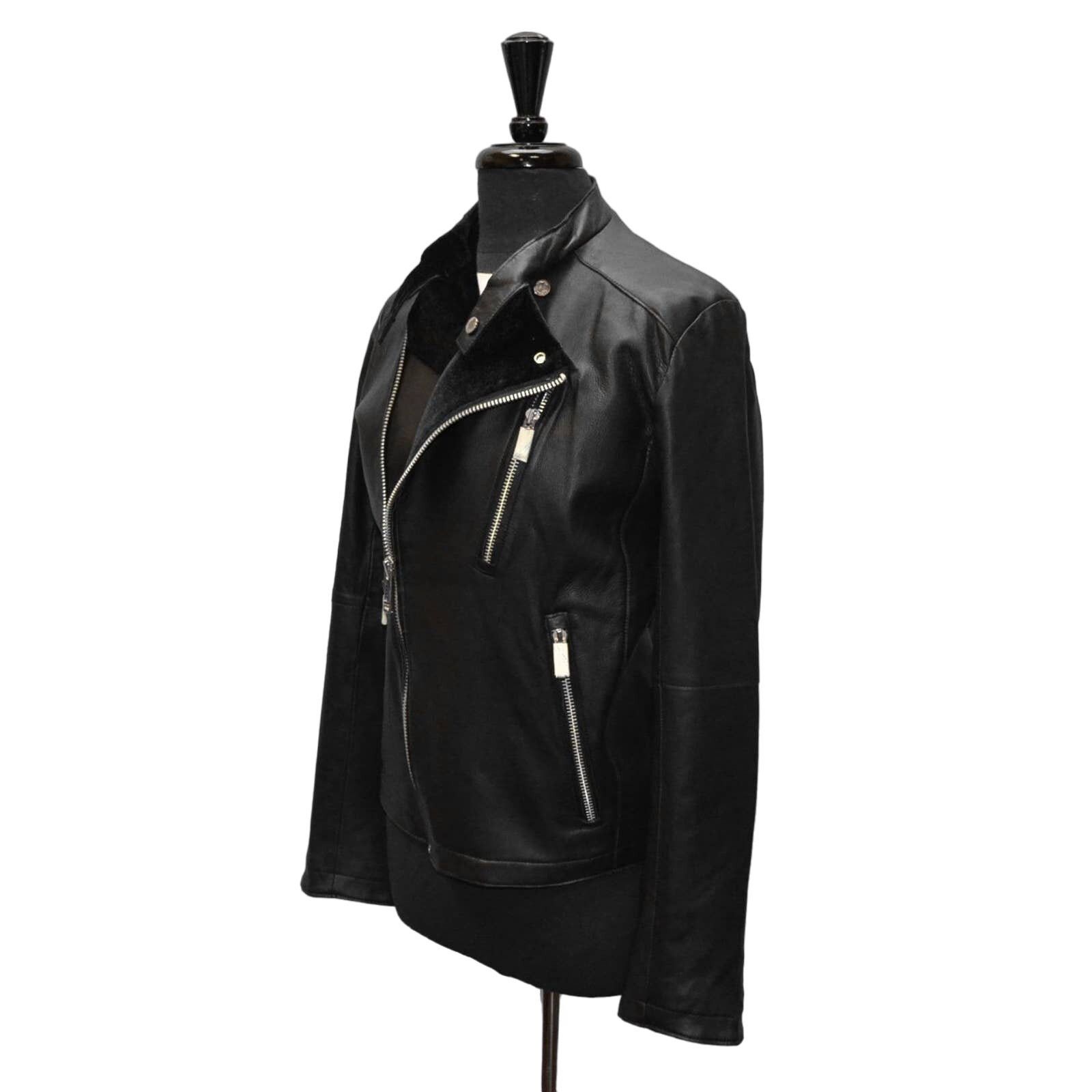 Calvin Klein NEW CALVIN KLEIN Black Leather Asymmetric Moto Jacket Sz XS Size XS / US 0-2 / IT 36-38 - 3 Thumbnail