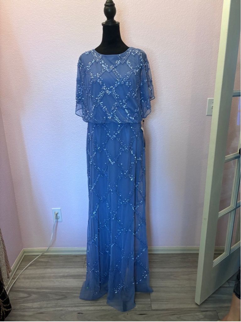 Adrianna Papell Women's Adrianna Papell Blue Beaded Blouson Gown Size 12 Size XL / US 12-14 / IT 48-50 - 5 Thumbnail