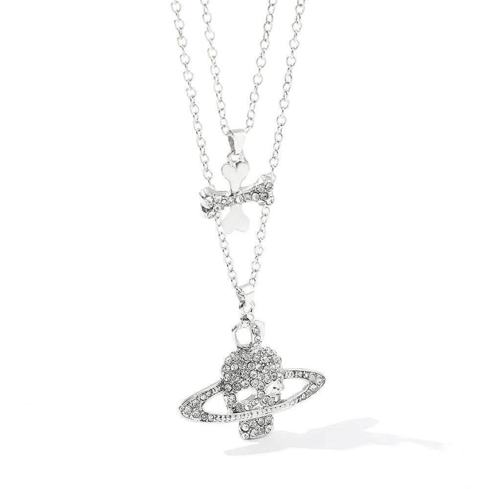 Jewelry Cross Skull Saturn Necklace Pendant Gothic Death Planet Size ONE SIZE - 7 Thumbnail