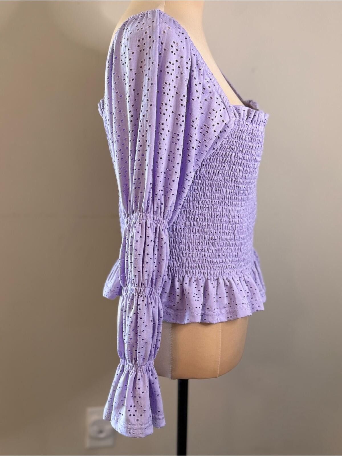 Other eesome purple islet lace smocked long sleeve crop top SZ LG Size L / US 10 / IT 46 - 2 Thumbnail