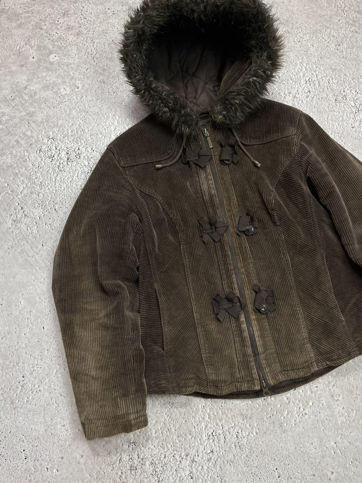 Other Y2K Corduroy Faux Fur Hood Jacket Duffle Style Coat Size M Size US M / EU 48-50 / 2 - 3 Thumbnail