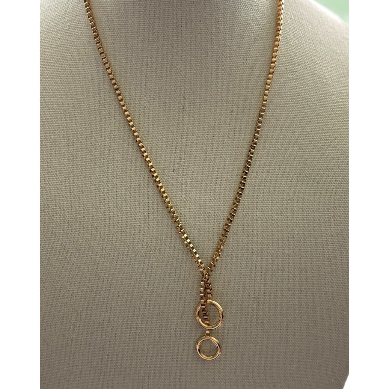 Other Gold-Tone Box Chain Necklace With Double Circle Pendant Size ONE SIZE - 1 Thumbnail