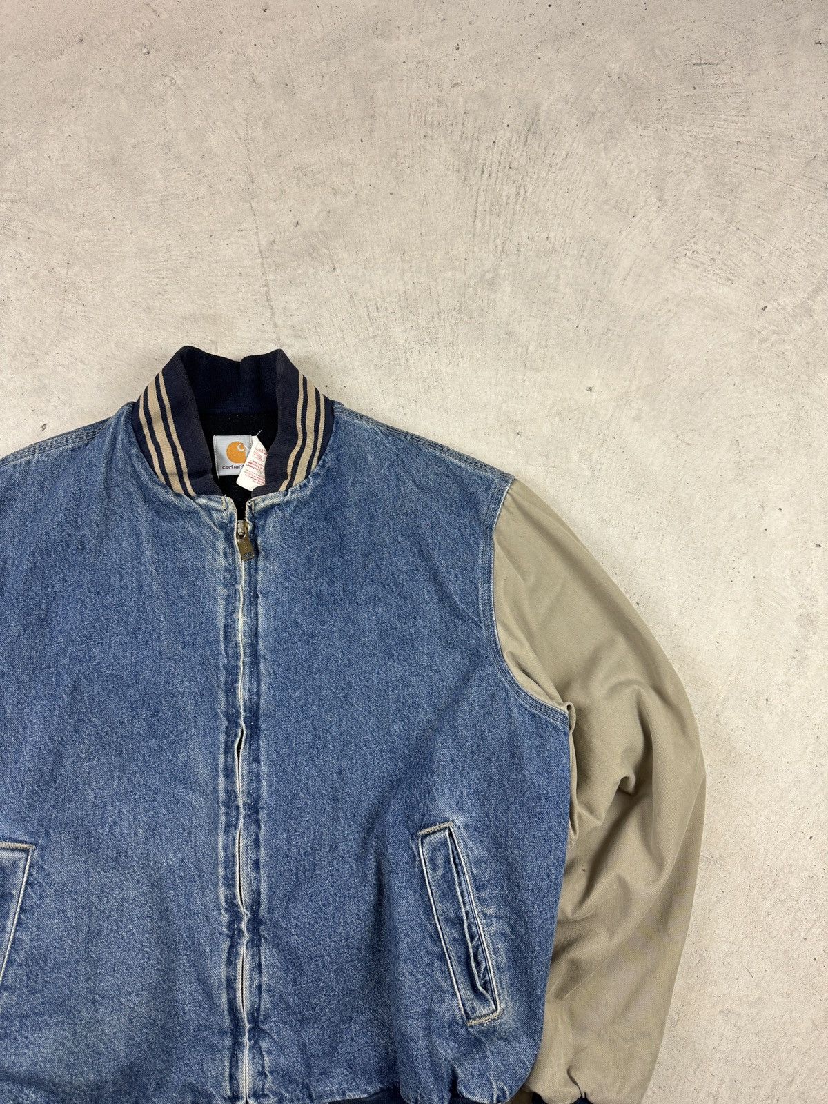 Carhartt × Vintage RARE 1990’s Carhartt Denim Varsity Jacket Size US L / EU 52-54 / 3 - 5 Thumbnail