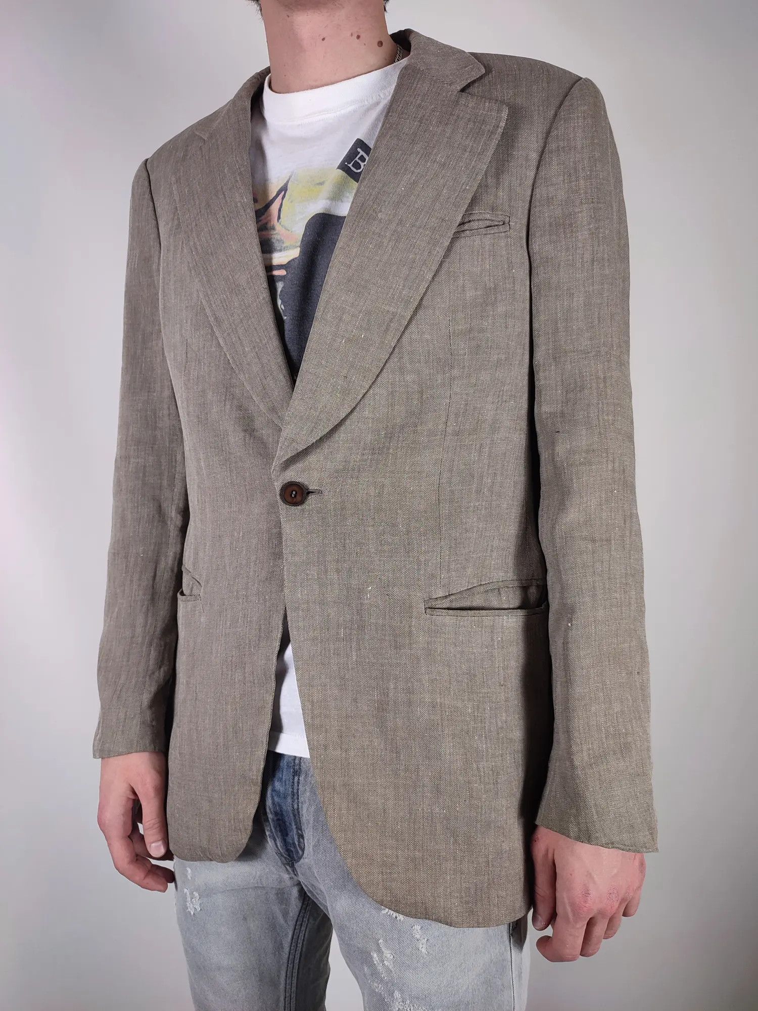 Emporio Armani Emporio Armani 2005 Oldschool Linen Blazer Vintage Jacket Size 46R - 2 Thumbnail