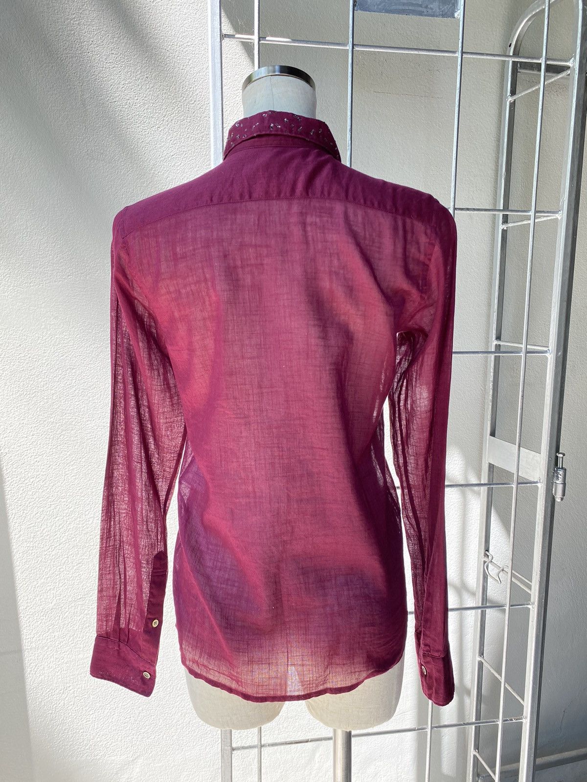 Zucca ZUCCA Deep Red Sheer Shirt with Sparkling Collar Size S / US 4 / IT 40 - 2 Thumbnail