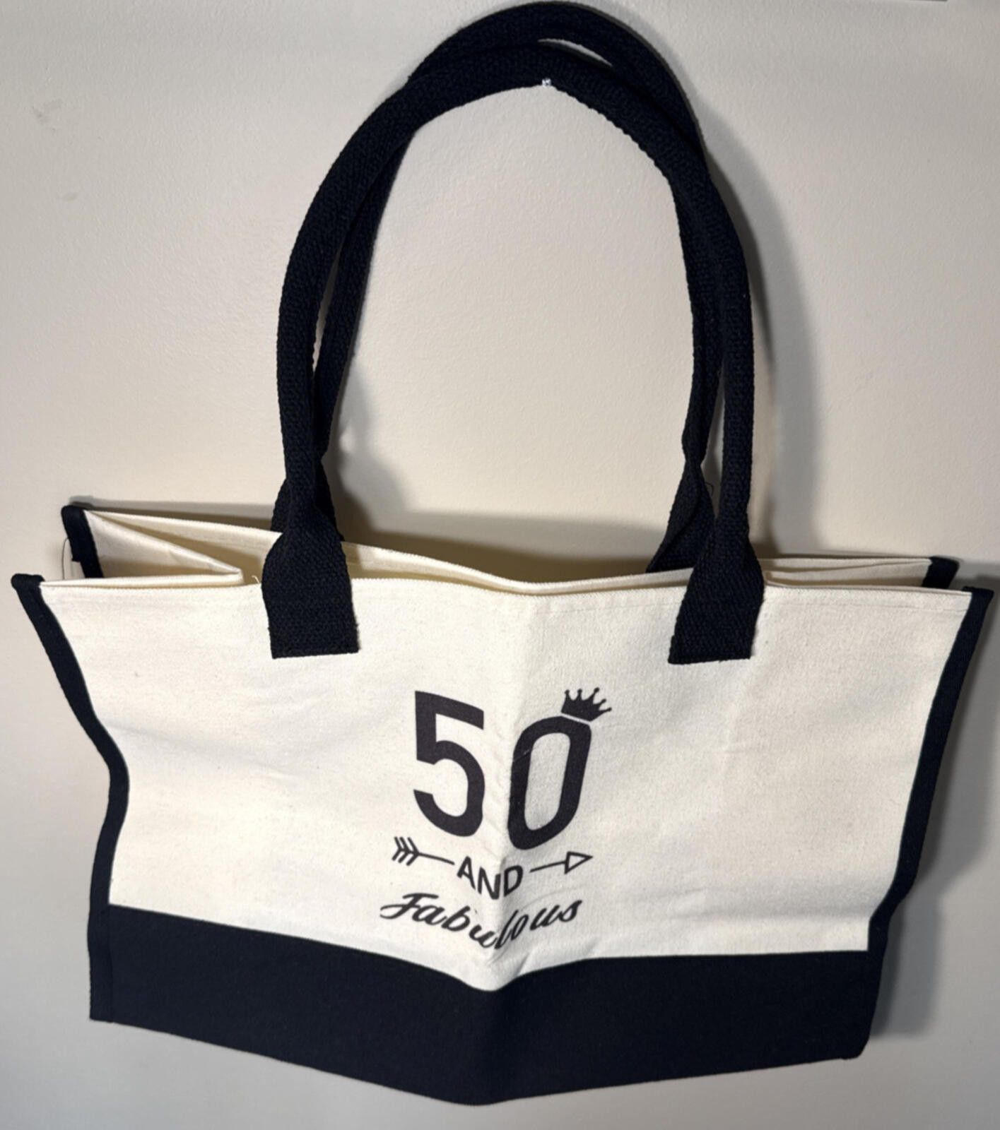 The Unbranded Brand Canvas Cotton Tote Bag 50 and Fabulous Black and Cream Size ONE SIZE - 1 Thumbnail