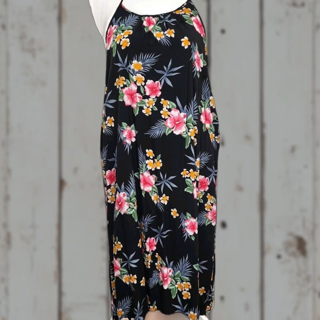 Vintage Hawaii Station Maxi Dress One Size Black Open Back Beach Cover-Up Tropical Print Sleeveless, Floral, Boho, Beach, Vacation Women Men’s? Size ONE SIZE - 1 Thumbnail
