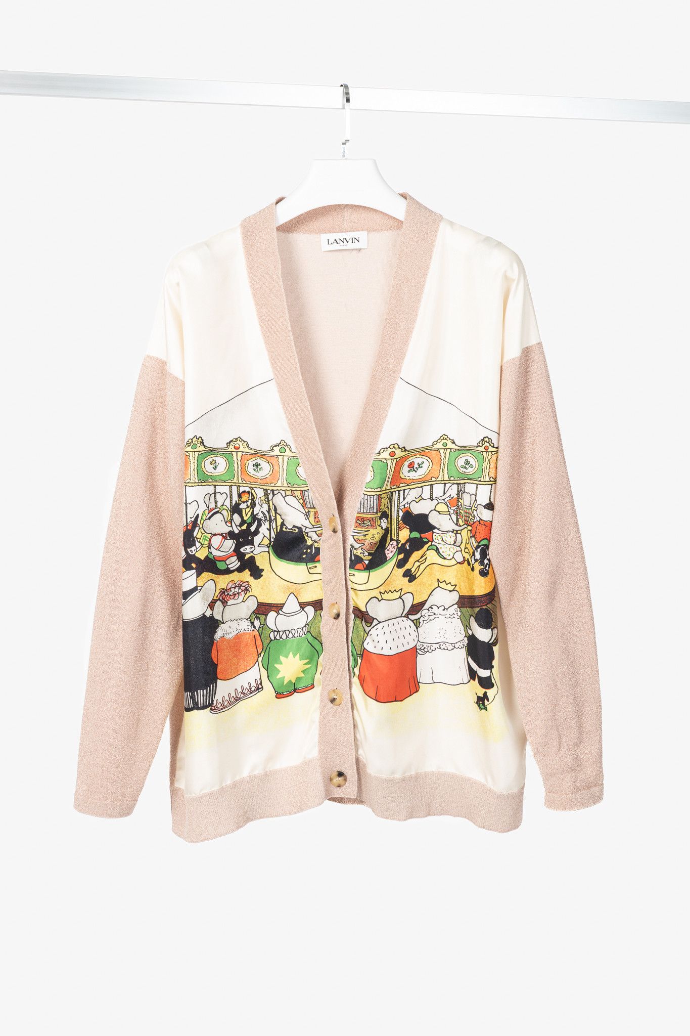 Lanvin Lanvin AW20 Pale Pink Babar-Print Lame-Knit Cardigan Size XL / US 12-14 / IT 48-50 - 1 Thumbnail