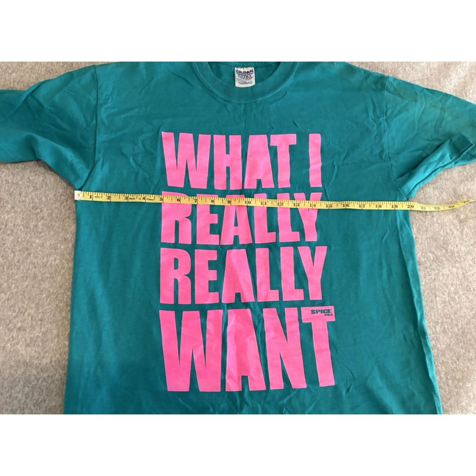 Gildan VINTAGE Spice Girls What I Really Really Want Wannabe T-Shirt Men M Green 90s Music Graphic Print Crew Neck Short Sleeve Gildan Cotton Size US M / EU 48-50 / 2 - 5 Thumbnail