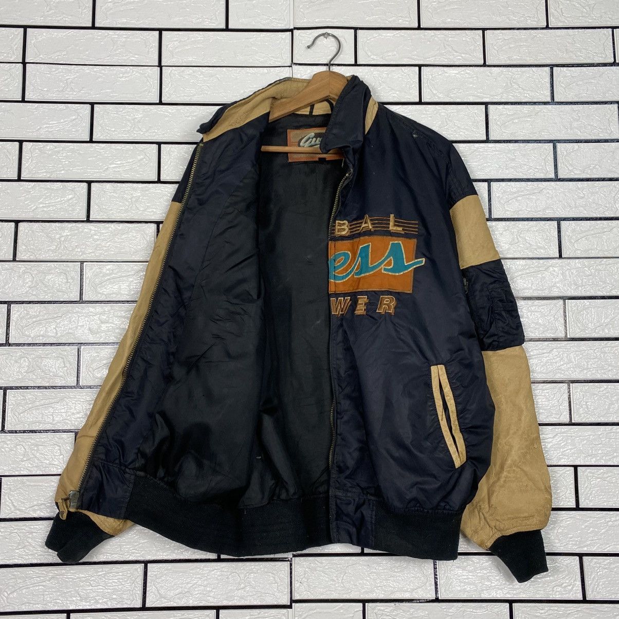 Guess 📌Vintage Bomber Leather Jacket Guess Big Logo Embroidery Size US L / EU 52-54 / 3 - 12 Thumbnail