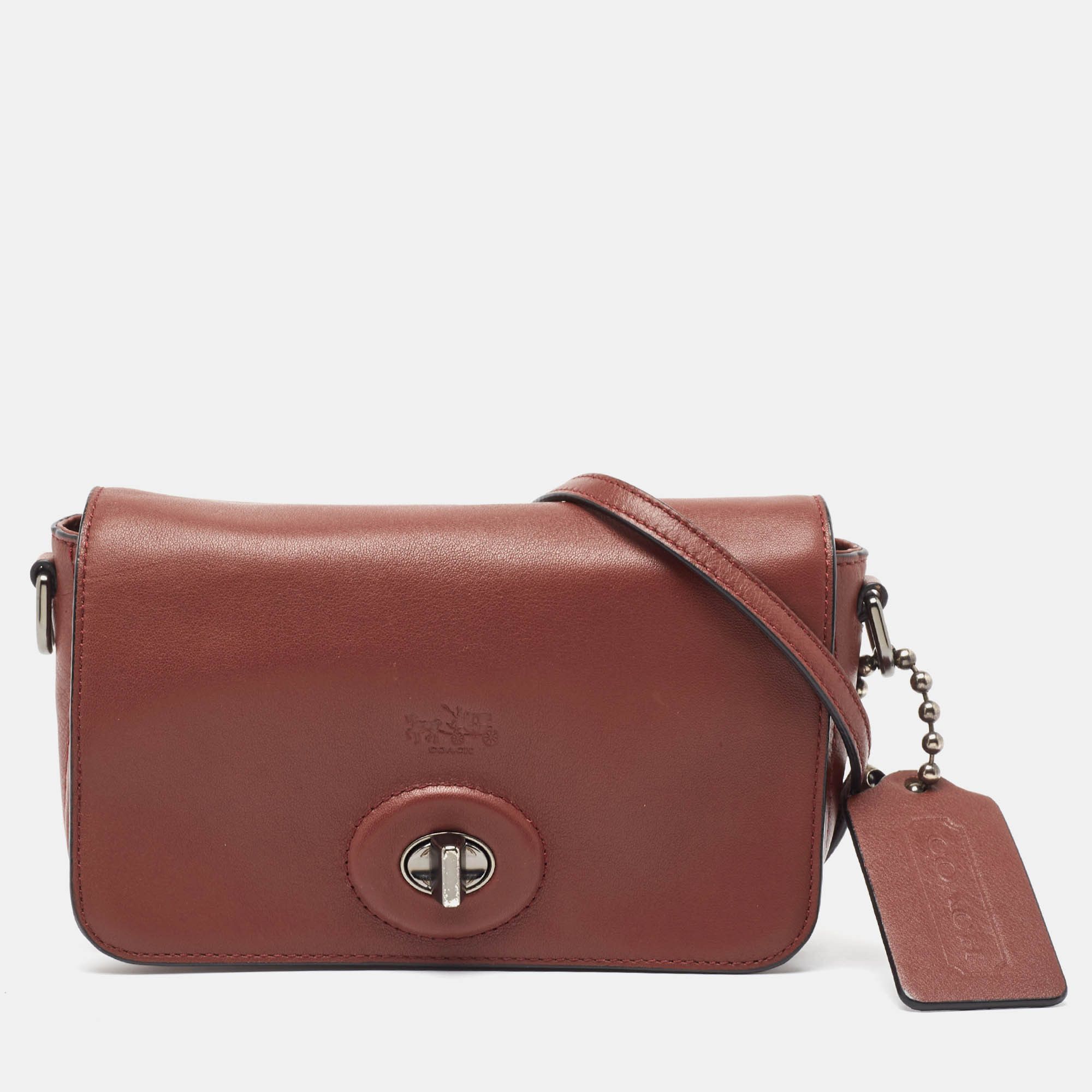 image of Coach Brown Leather Bleecker Penny Crossbody Bag, Women's