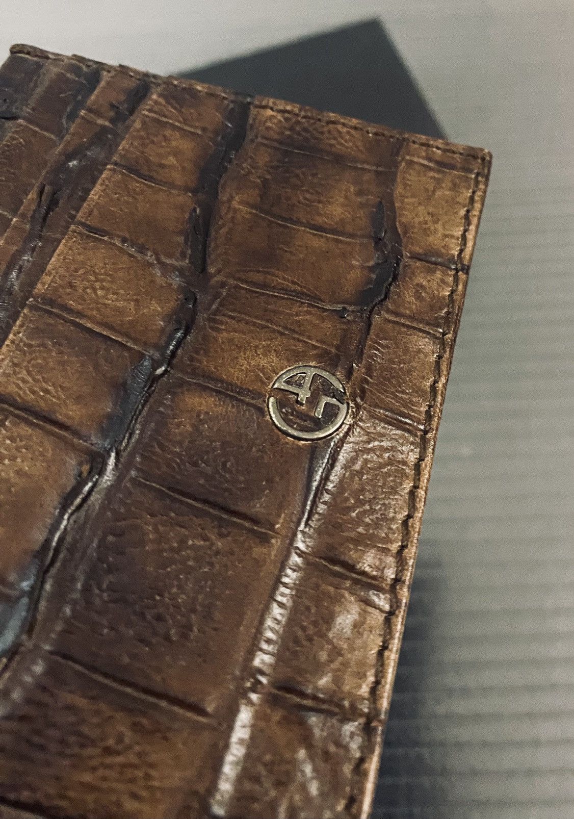 Giorgio Armani Giorgio Armani 🇮🇹 croc espresso leather 4 card wallet NEW Size ONE SIZE - 3 Thumbnail