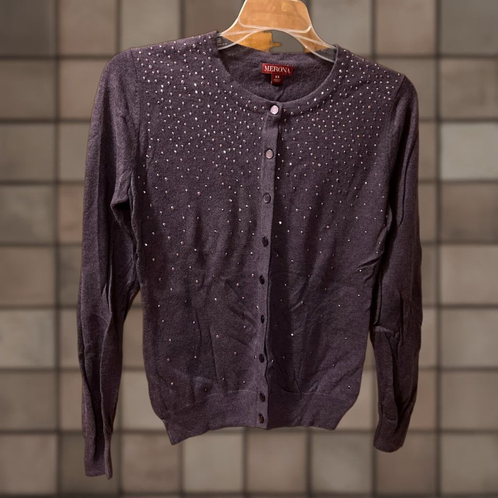 Merona VINTAGE Merona Womens Cardigan Sweater XS Purple All Seasons Jewel Buttons Lightweight Size XS / US 0-2 / IT 36-38 - 1 Thumbnail