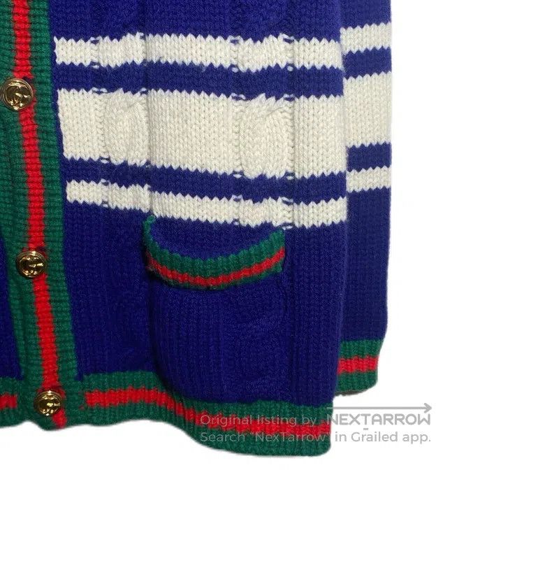 Gucci Gucci Dark blue striped logo letter inlaid wool V-neck sin Size US M / EU 48-50 / 2 - 5 Thumbnail