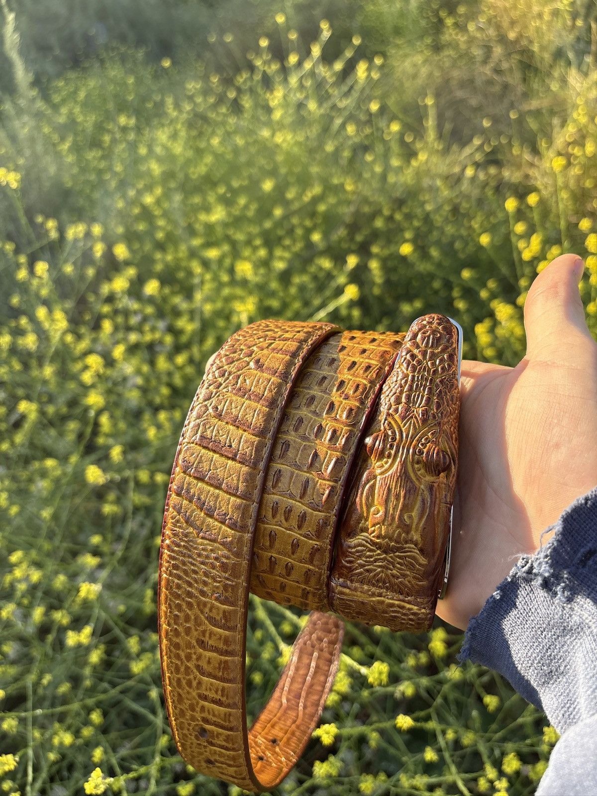 Y2k western crocodile embossed belt